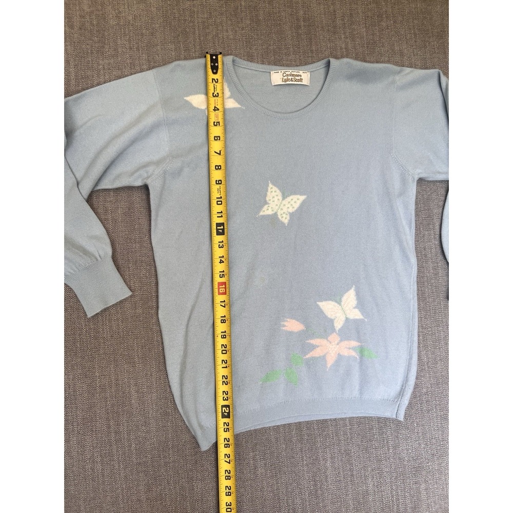 Lyle & Scott Scotland Cashmere Sweater Blue Floral Women's 38/97 Vintage - Picture 6 of 9